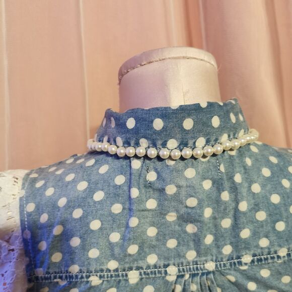 Ank Rouge Size Women's Small Denim Blouse Top Pearl Polka Dot Boho Japan Import - Picture 12 of 16